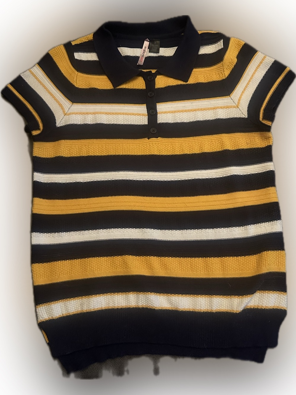 Love By Design Navy, Yellow & White Striped Polo Top